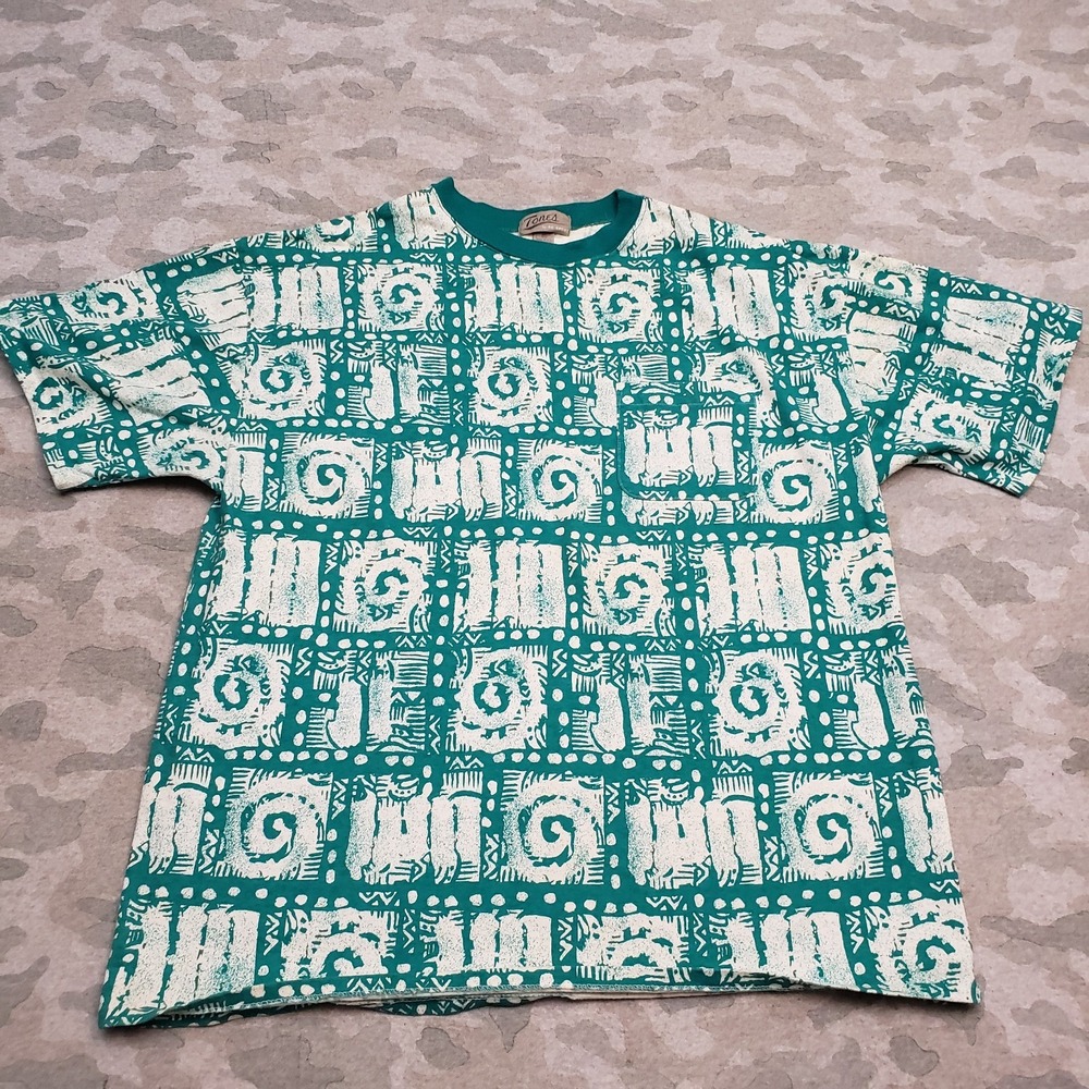 Vintage Tones By CC Sport Shirt Mens XL Green Short Sleeve Single Stitch